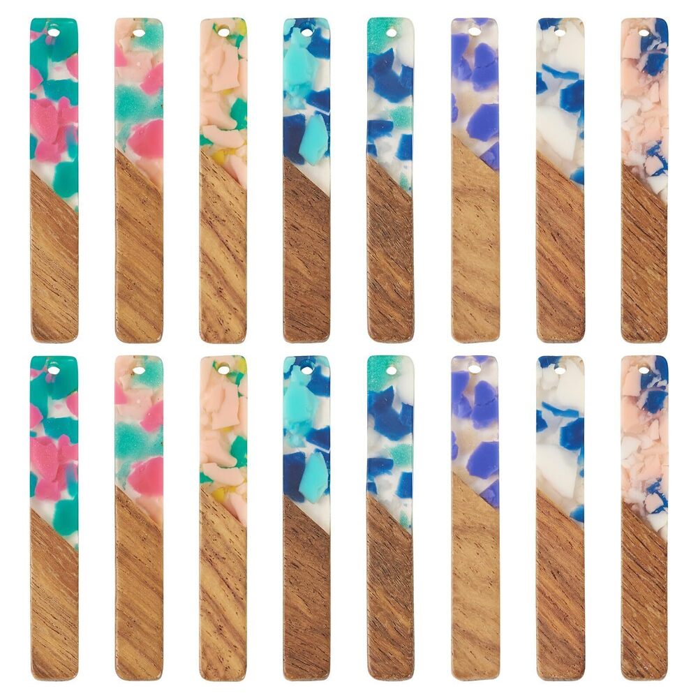 8600 16Pcs Resin Walnut Charms Rectangle Wooden Earring Charms 8 Colors